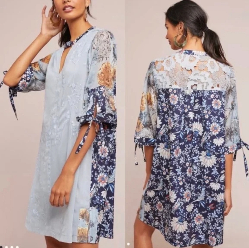 Anthropologie Tiny Lace Lotus Tunic Dress 3/4 Quarter Length Sleeve Size XXS
